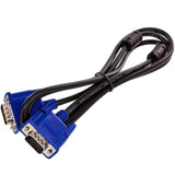VGA Cable 1.5 Meter Male To Male d Sub Video Extension - a black cable with two blue 15-pin male VGA connectors and two ferrite beads.