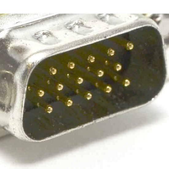 VGA Connector With Cover Type b Male - close-up view of the metallic male connector head showing the gold-plated pins inside the D-sub housing.