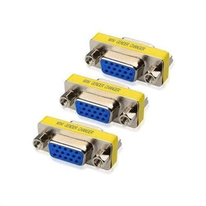 VGA Mini Gender Changer HD15 Female To Female VGA Coupler Cable Adapter - three identical units with yellow housings and blue 15-pin ports.
