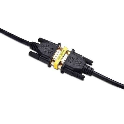 VGA Mini Gender Changer HD15 Female To Female VGA Coupler Cable Adapter - two black VGA cables connected together by a gold-coloured coupler.