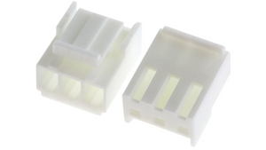 VHR Male and Female Connector Housing + THEMBEL , 3.96mm Pitch, 3 Way - pair of white plastic 3-pin connector housings shown side-by-side.