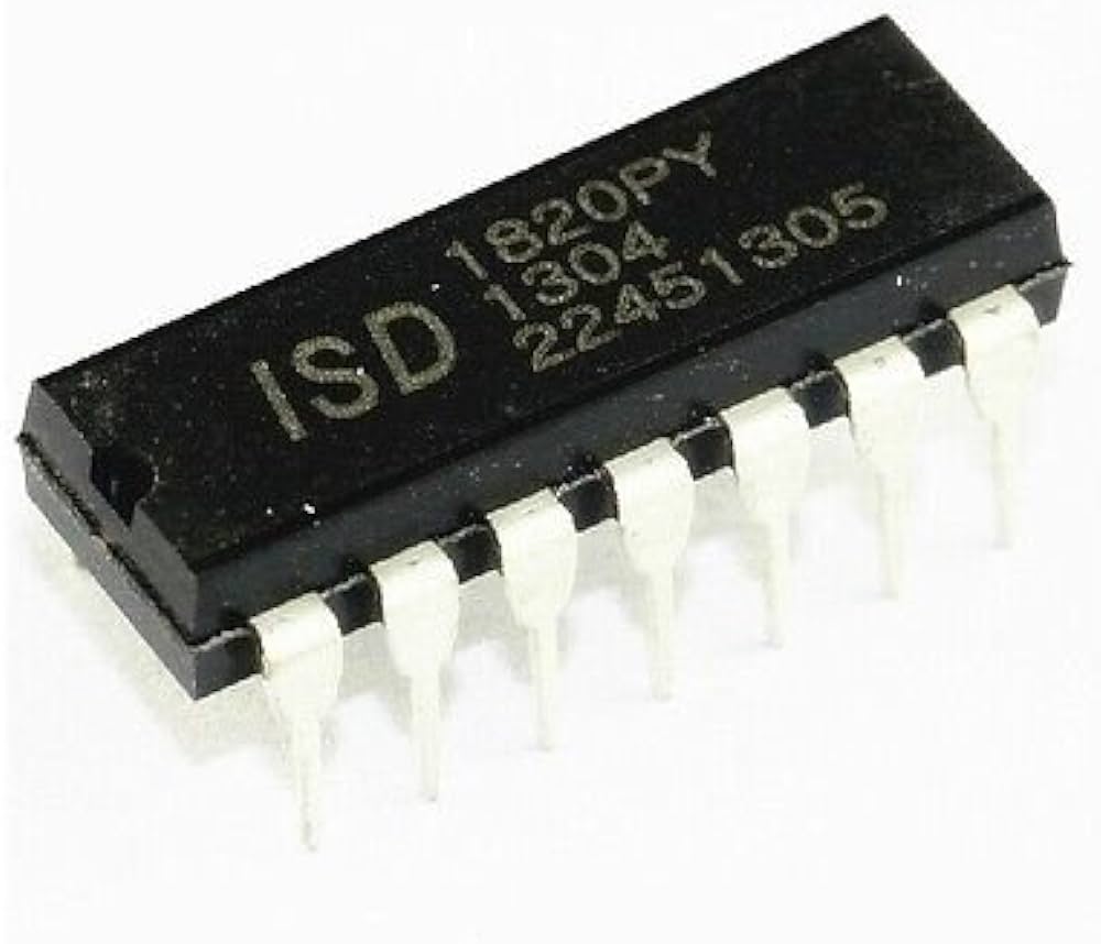 Voice Recording IC ISD1820PY DIP14 - a black 14-pin integrated circuit chip with white text markings on its top surface, shown from an angled perspective.