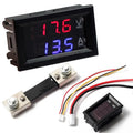 Voltmeter Ammeter DC 100V 50A display panel with Shunt - two black digital display modules and a metal shunt resistor with connecting wires.