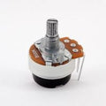 Volume Small 500k Potentiometer Variable - round electrical component with a silver metal shaft, a white body, and three metal terminal pins.