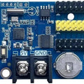 W2 LED display WiFi controller, Single double color P10 LED signs module Control card, WiFi Wireless control - a blue rectangular circuit board featuring a 26.000 MHz crystal, a button, screw terminals, and multiple pin headers.