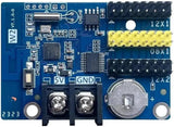 W2 LED display WiFi controller, Single double color P10 LED signs module Control card, WiFi Wireless control - a blue rectangular circuit board featuring a 26.000 MHz crystal, a button, screw terminals, and multiple pin headers.