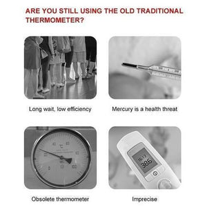 Wall Mounted Thermal Scanner ( Wall Mounted Temperature Scanner) Yna-800 - a comparison chart highlighting the drawbacks of traditional thermometers versus a digital temperature scanner.