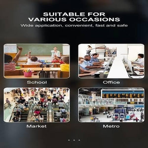 Wall Mounted Thermal Scanner ( Wall Mounted Temperature Scanner) Yna-800 - shown in a collage of four photos depicting its use in a school, office, market, and metro station.