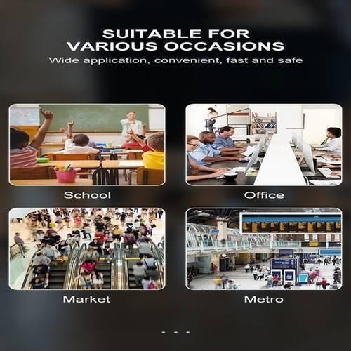 Wall Mounted Thermal Scanner ( Wall Mounted Temperature Scanner) Yna-800 - shown in a collage of four photos depicting its use in a school, office, market, and metro station.