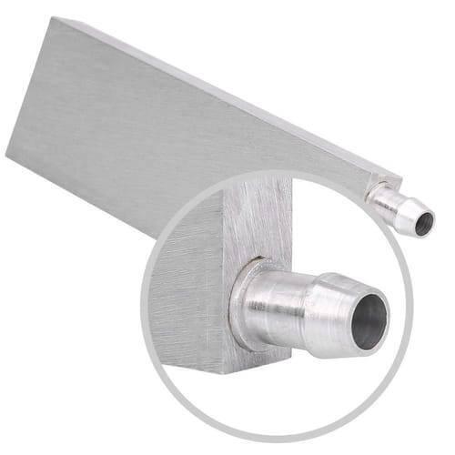 Water Cooling Block Aluminum 40mm x 160mm Heat Sink For Liquid Water Cooler - a close-up view of the silver metal body and its two protruding hose barb connectors.