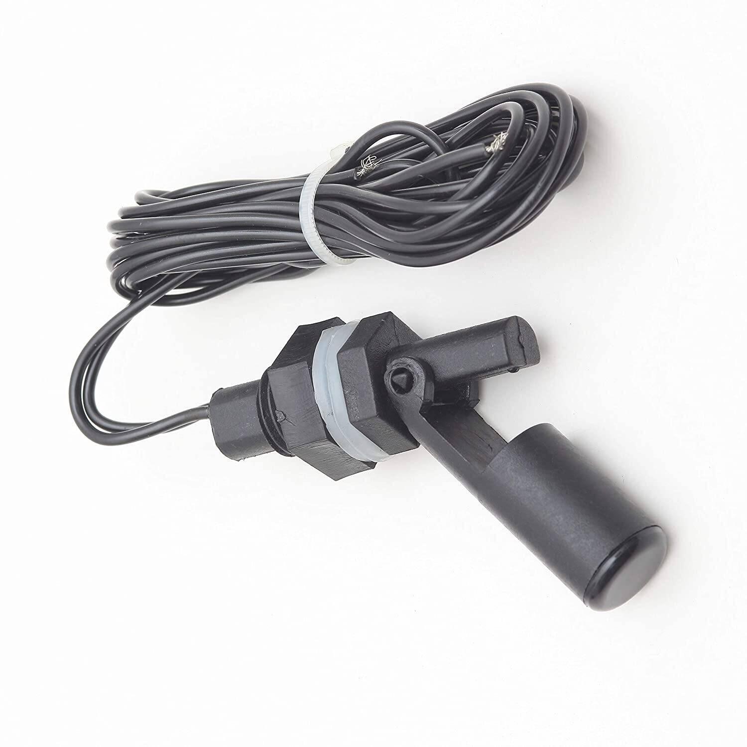 Water Level Switch Liquid Sensor Float Switch Plastic Ball P45 - a black plastic float switch with a threaded mounting nut, gasket, and attached wire.