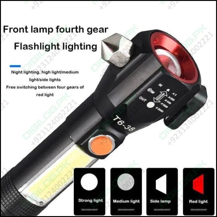 Water Proof Zoom Able Emergency Cob Flash Light Led Safety