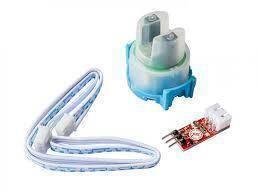 Water Turbidity Sensor - kit including a blue and white optical sensor, a red circuit board with a white connector, and a white ribbon cable.