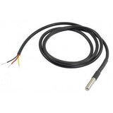 Waterproof DS18B20 Temperature Sensor - a stainless steel probe tip connected to a long black cable with three exposed wires at the end.