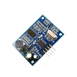 Waterproof Ultrasonic Sensor JSN-SR04T Distance Measuring Transducer Sensor For Arduino - a rectangular blue circuit board with a silver crystal oscillator, a black buzzer, and a four-pin connector.