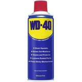 Wd-40 330 ML Lubricant - a blue and yellow cylindrical aerosol spray can with a red cap, featuring product text and bullet points on the front.