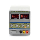 Wep Digital Display DC Power Supply PS305D 30V 5A Variable Power Supply Lab Power Supply - a grey benchtop unit with two digital displays reading 0.00 and 01.4, control knobs, and three output terminals.