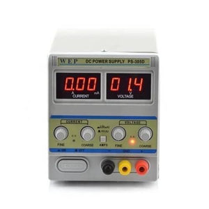 Wep Digital Display DC Power Supply PS305D 30V 5A Variable Power Supply Lab Power Supply - a grey benchtop unit with two digital displays reading 0.00 and 01.4, control knobs, and three output terminals.