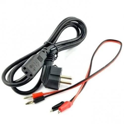 Wep Digital Display DC Power Supply PS305D 30V 5A Variable Power Supply Lab Power Supply - a black power cable with a two-pin plug and two sets of red and black test leads.