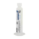 White Mechanic UV Curable 10CC Solder Mask Ink PCB Fixing Repairing Welding Oil Paint Prevent Corrosive Arcing - syringe containing repair oil with a screw-on cap and a wide base flange.