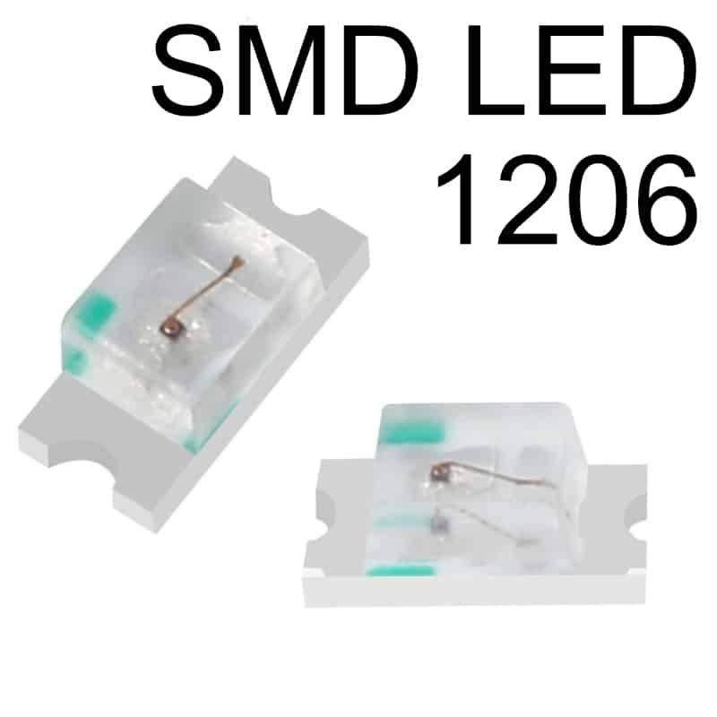 White SMD 1206 LED Super Bright Light Emitting Diode - two small white surface-mount light-emitting diodes with visible internal wire bonds shown against a white background.