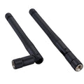 Wi-Fi Antenna SCREW/ THREAD FITTING - two black, adjustable Wi-Fi antennas with threaded metal connectors, one positioned straight and one angled.