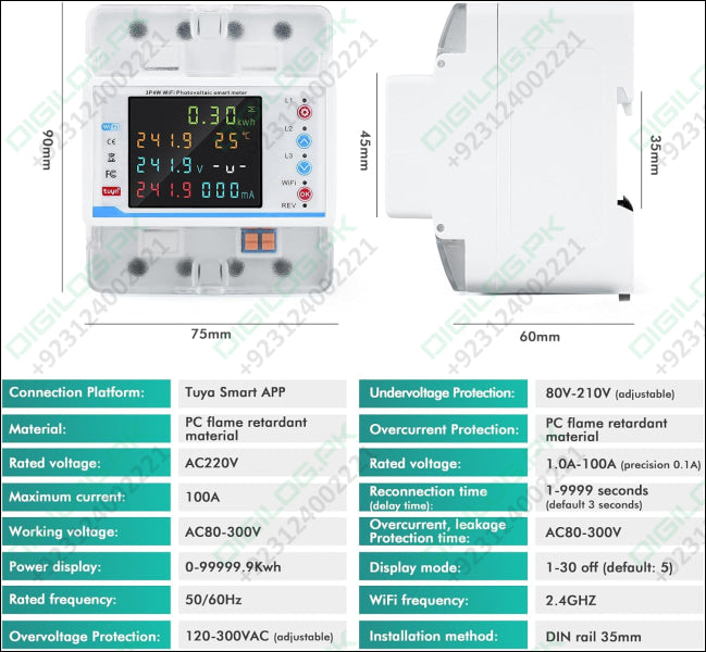 WiFi Electricity Meter 3 Phase 100 A Tuya Compatible Smart Energy Meter with Safety Features for Home Use price in pakistan