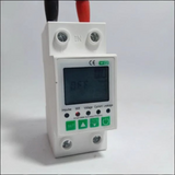 WiFi Smart Meter & Energy Protector (10-in-1) - a white modular device with a digital screen displaying "OFF," buttons, indicator lights, and two top connectors.
