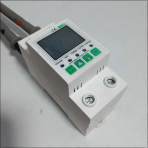 WiFi Smart Meter & Energy Protector (10-in-1) - with a digital display, green control buttons, and two attached grey cables.