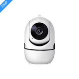 WiFi Smart Net Camera Q20 Black - Wireless IP Camera with Pan/Tilt, Two-Way Audio & Night Vision - a white, rounded wireless IP camera featuring a black lens housing and a 720P label in the top left corner.