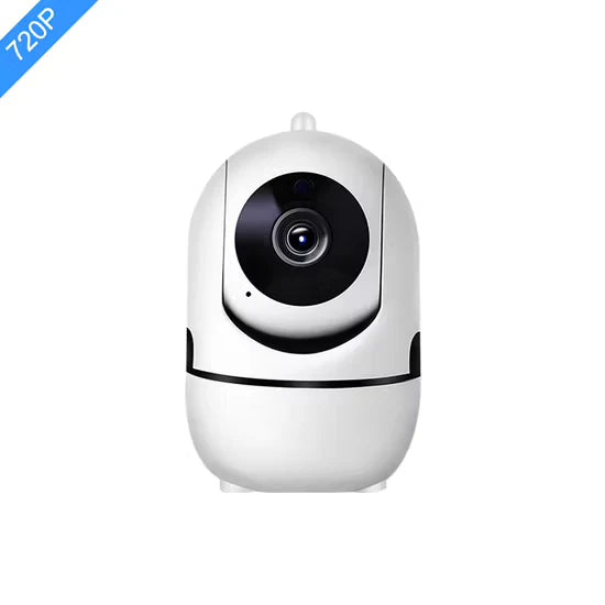 WiFi Smart Net Camera Q20 Black - Wireless IP Camera with Pan/Tilt, Two-Way Audio & Night Vision - a white, rounded wireless IP camera featuring a black lens housing and a 720P label in the top left corner.