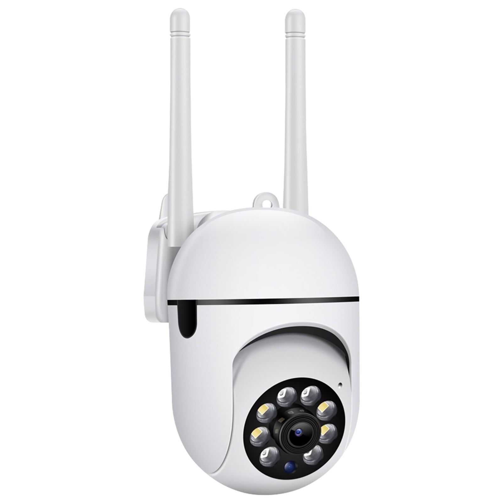 WiFi Video Calling Camera 2MP - Smart Security - a white, dome-shaped outdoor security camera with two antennas and a circular lens array on the front.