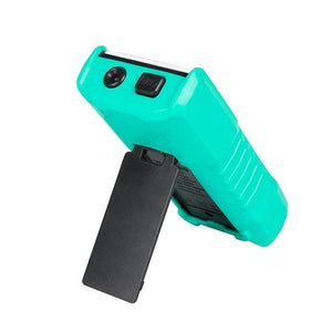 Winapex 108D Digital Multimeter Auto True RMS 5999 Mearuring AC/DC Voltage Current Ohm NCV Capacitance Meter Backlit Flashlight - bright teal protective case, showing the back with an extended kickstand, an NCV button, and a circular port.