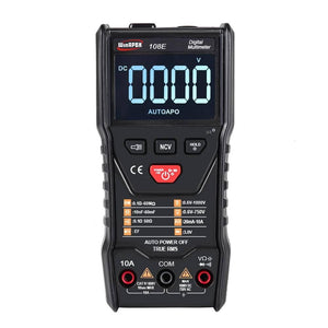 Winapex 108E 6000 Counts True RMS Digital Multimeter Automatic Voltage Current Resistance Meter With LCD Screen - a black handheld device with a large LCD screen showing 0000, control buttons, and three input ports at the bottom.