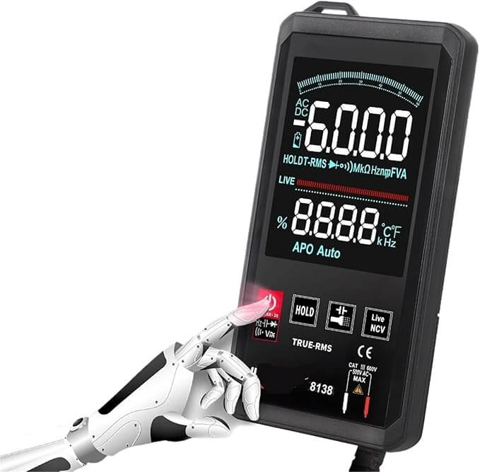 WinAPEX ET8138 Touch Screen Smart Multimeter - slim black meter with 6000-count display and touch buttons