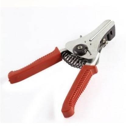 Wire Stripper Spring Loaded Plastic Coated Handle - shown as a metal tool with a central spring mechanism and red textured plastic handles.