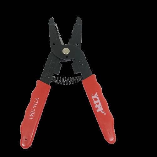 Wire Stripper Wire Cutter - a black metal tool with a spring-loaded hinge and red rubber handles labeled YTH-1041 and YTH.