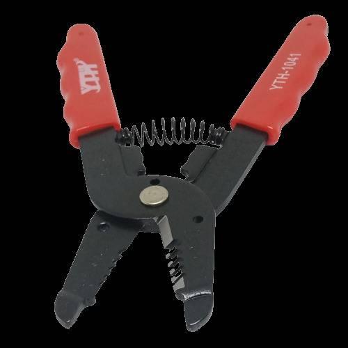 Wire Stripper Wire Cutter - a black metal tool with red plastic handles and a central spring, labeled YTH-1041.