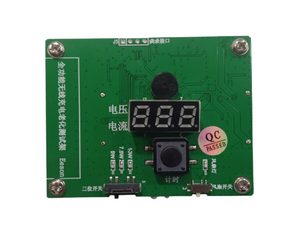 Wireless Charger Tester Smart Watches QI Wireless Charger Tester Voltage Current Load PCB Detector for Apple iWatch Galaxy Watch Wireless Chargers - a green rectangular PCB featuring a three-digit LED display, a central push button, a sliding switch, and power level labels.