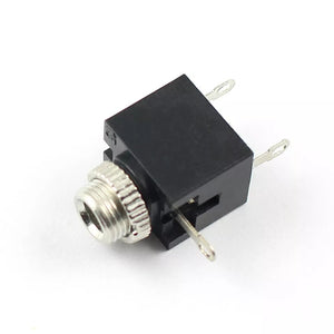 With Fitting Nut 3.5mm 1/8 Female Audio Connector 5 Pin DIP Stereo Headphone Jack PJ3024M - a black rectangular component with a silver threaded port and three metal pins.