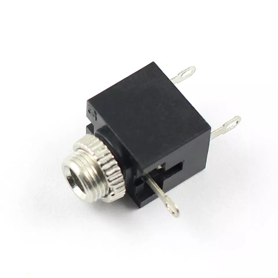With Fitting Nut 3.5mm 1/8 Female Audio Connector 5 Pin DIP Stereo Headphone Jack PJ3024M - a black rectangular component with a silver threaded port and three metal pins.