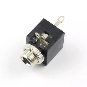 With Fitting Nut 3.5mm 1/8 Female Audio Connector 5 Pin DIP Stereo Headphone Jack PJ3024M - a black rectangular component with a silver threaded port and metal pins.