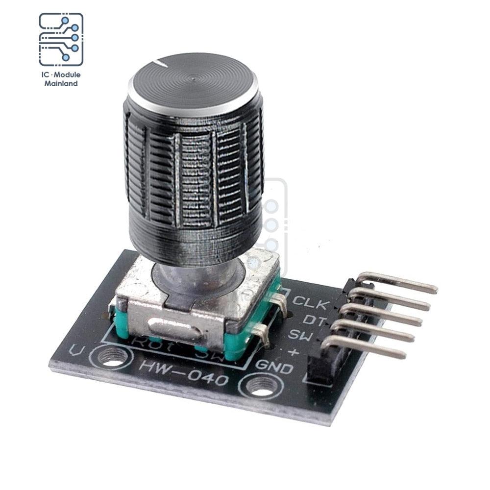 With Knob Ky-040 Rotary Encoder Sensor Module With Push Button - black knob and push button, featuring a black PCB with labeled CLK, DT, SW, +, and GND pins.