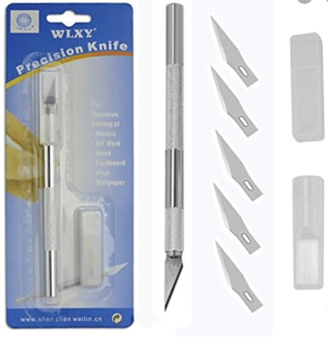 Wlxy Mobile Repairing Knife Set 6 Pcs Precision Art Hobby - a silver metal craft knife, five spare blades, and two plastic cases in retail packaging.