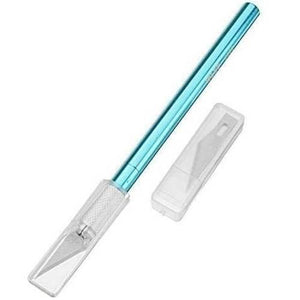 Wlxy Mobile Repairing Knife Set 6 Pcs Precision Art Hobby - a blue craft knife with a protective cap and a separate plastic case containing a blade.