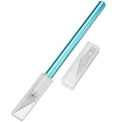 Wlxy Mobile Repairing Knife Set 6 Pcs Precision Art Hobby - a blue craft knife with a protective cap and a separate plastic case containing a blade.