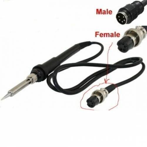 Workstation Soldering Iron For Kada - a black soldering iron with a cord ending in a 5-pin female connector, with separate male and female plugs.