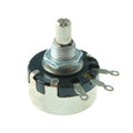 WX110(010) 2.2k 2K2 1W 6mm Metal Shaft Rotary Wire Wound Potentiometer - shown as a single silver and black component with a threaded shaft and three metal terminals.