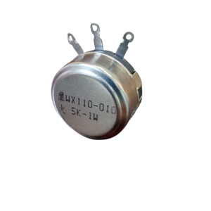 WX110(010) 5k 2W Potentiometer - a round metallic electronic component with three metal solder lugs and markings on its face.