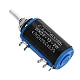 WXD3-13-2W 4.7k ohm Precision Potentiometer - a blue cylindrical component with a metal adjustment shaft and three metal pins extending from the side.